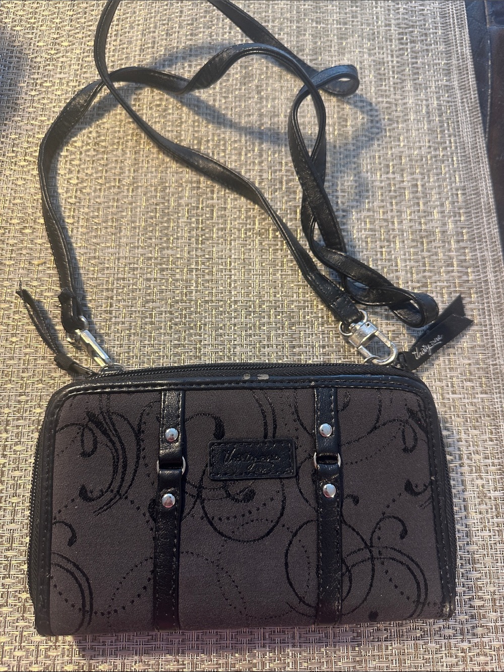 thirty-one Black Crossbody Bag with Swirl Stitching Detail